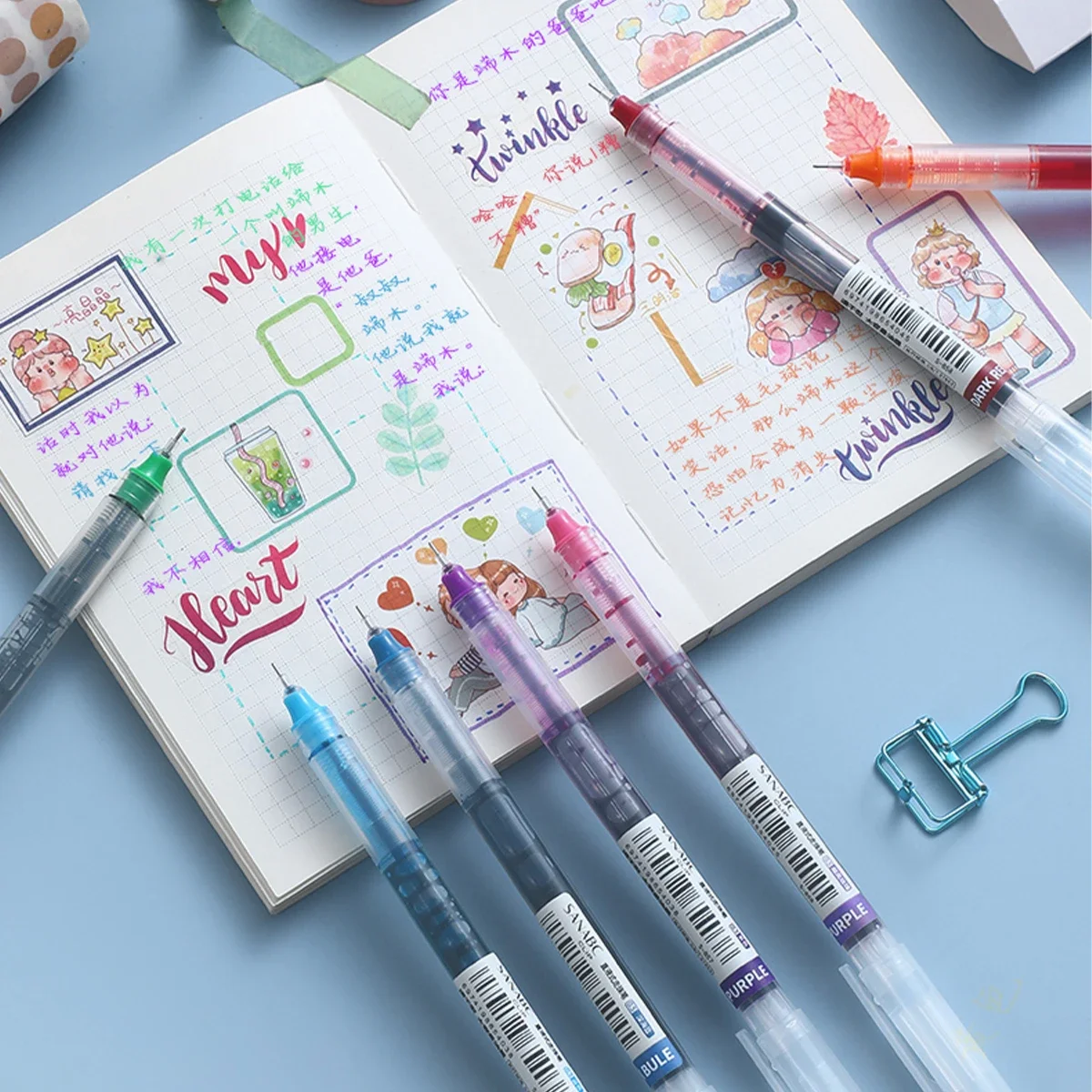 12/10 قطع من أقلام الجل الملونة. سعة كبيرة للتجفيف السريع، 0.5 مم، مناسبة للطلاب، تدوين الملاحظات، وضع العلامات، الرسم، حفظ الكتب.