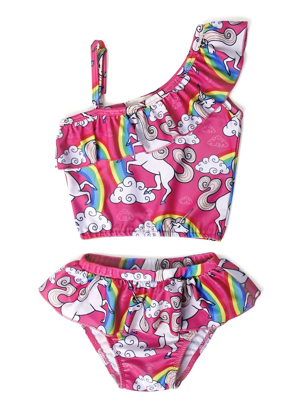 Girls Unicorn Two-Pieces Bikini Set Swimwear Swimsuit Kids Rainbow Tankini Beach Bathing Suit