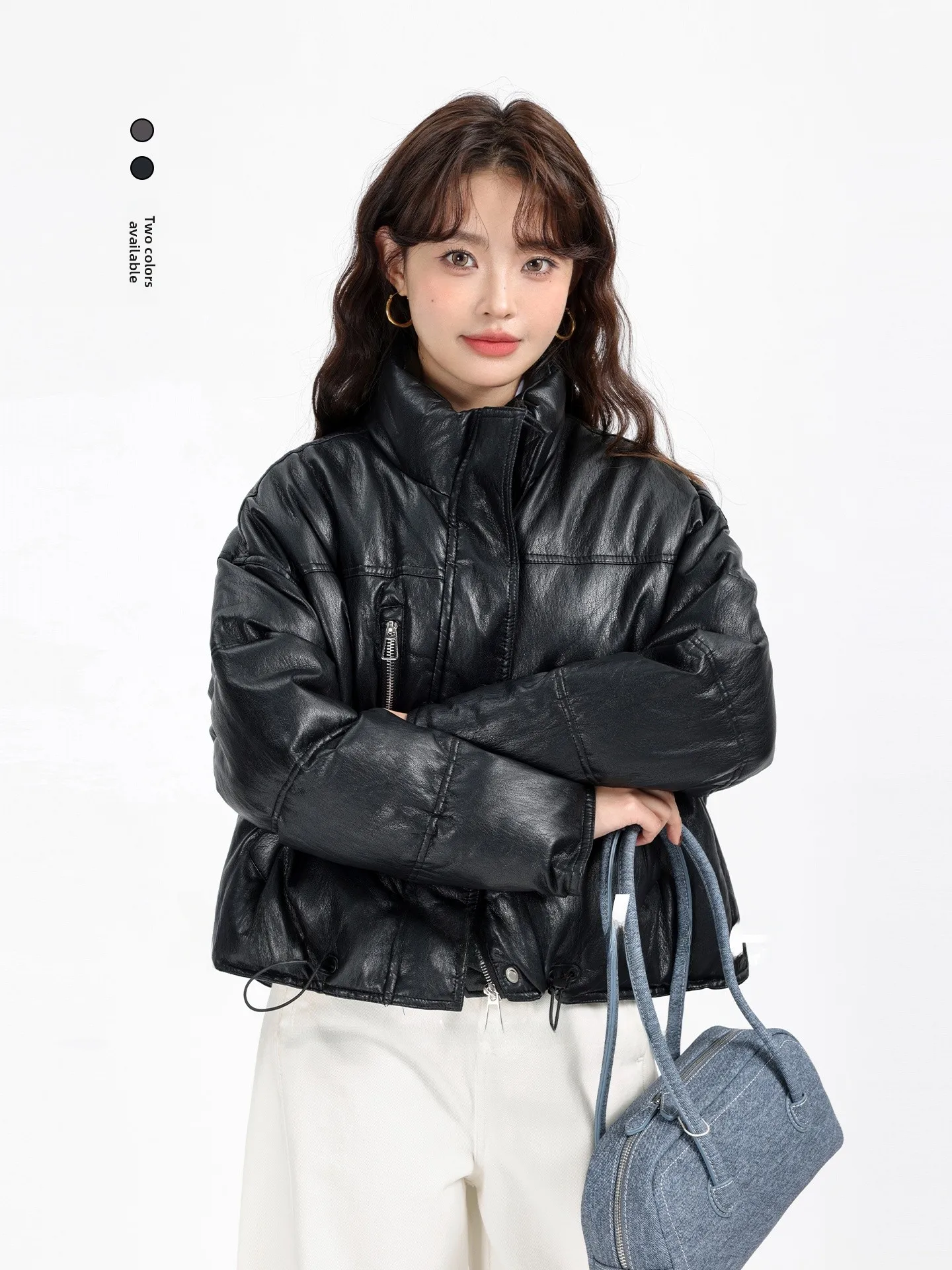 

Корейское пальто из искусственной кожи в стиле ретро, теплое женское зимнее пальто с воротником-стойкой, теплая женская зимняя верхняя одежда