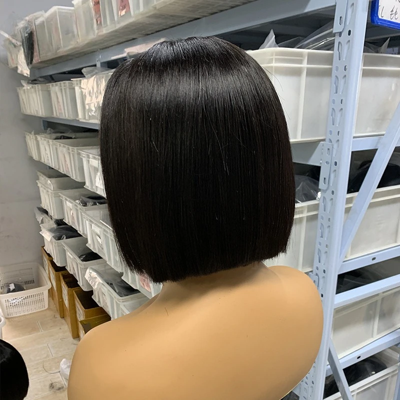 

Super Double Drawn Remy Human Hair 8/10inches Bone Straight Glueless Lace Wigs for Women 2x6 13x4 Lace Frontal Natural Color Wig