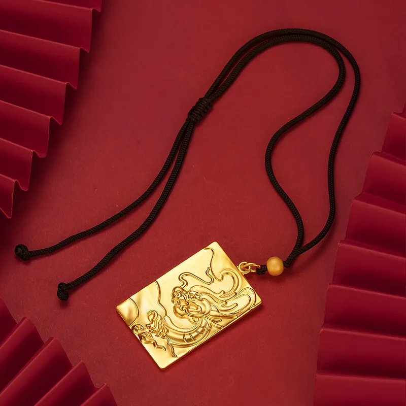 

Золотой кулон из настоящего золота 9999 пробы (24K) в стиле Gold Shop, унисекс, с пятью квадратами, символом удачи, облачным драконом и могучим боссом, роскошный подарок