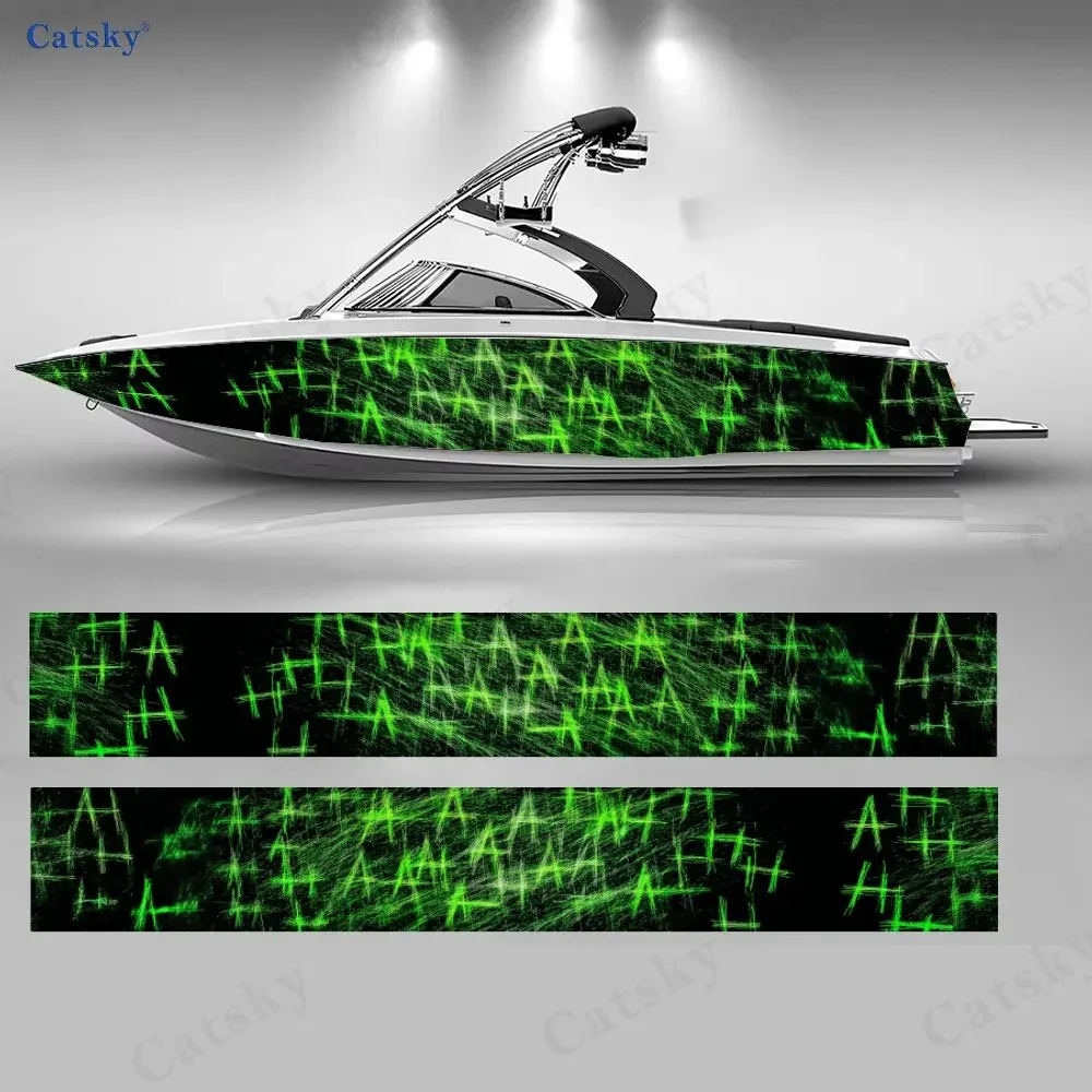 2Pcs Neon Green Crackle Boat Stickers, PVC Waterproof Durable Vinyl Wrap Decals for Fishing Boats, Durable and Stylish Design