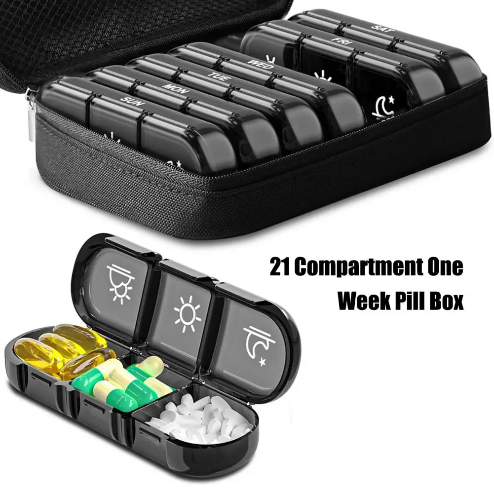 Portable Compartmentalized Pill Box Reusable Eco-Friendly Travel-sized Small Pill Box  21-compartment Capsules Box    Pill Box