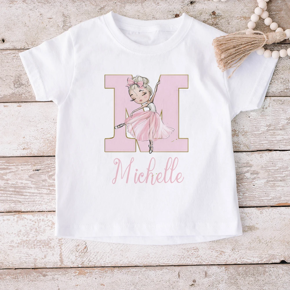 

Girls Personalised Ballerina Printed T-shirt Custom Name Ballet Shirt Personalized Gift for Dancer Toddlers Tee Clothes