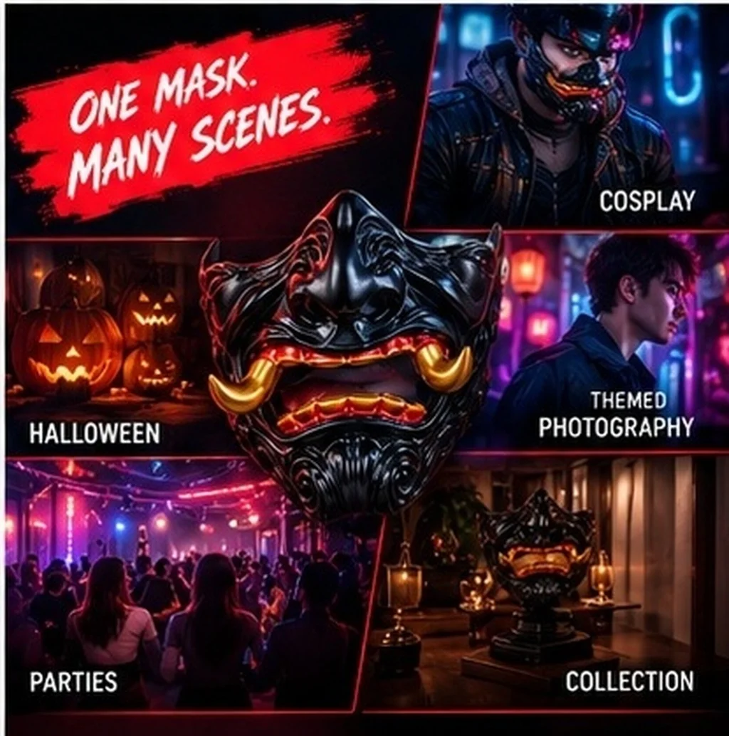 Japanese Half Face Mask Scary Samurai Demon Halloween Cosplay Masquerade Prop Japanese Face Mask Costume Props