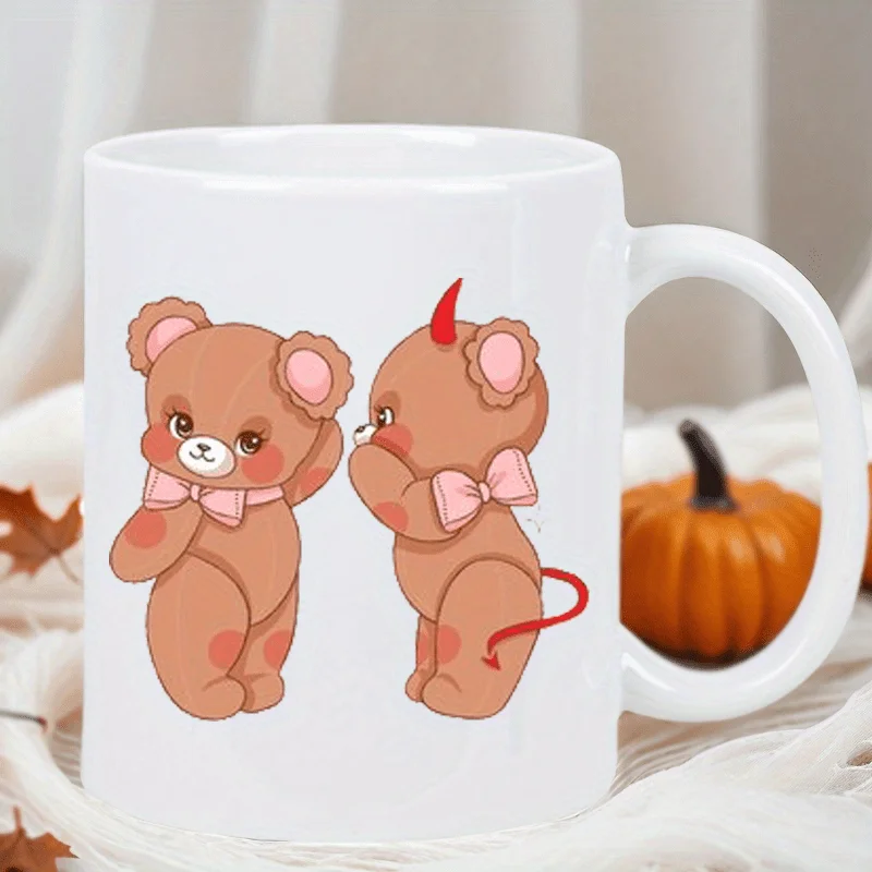 

Cute Devil and Angel Bear Ceramic Mug - Adorable Design, Perfect Gift for Coffee and Tea Lovers, Unique Novelty Present