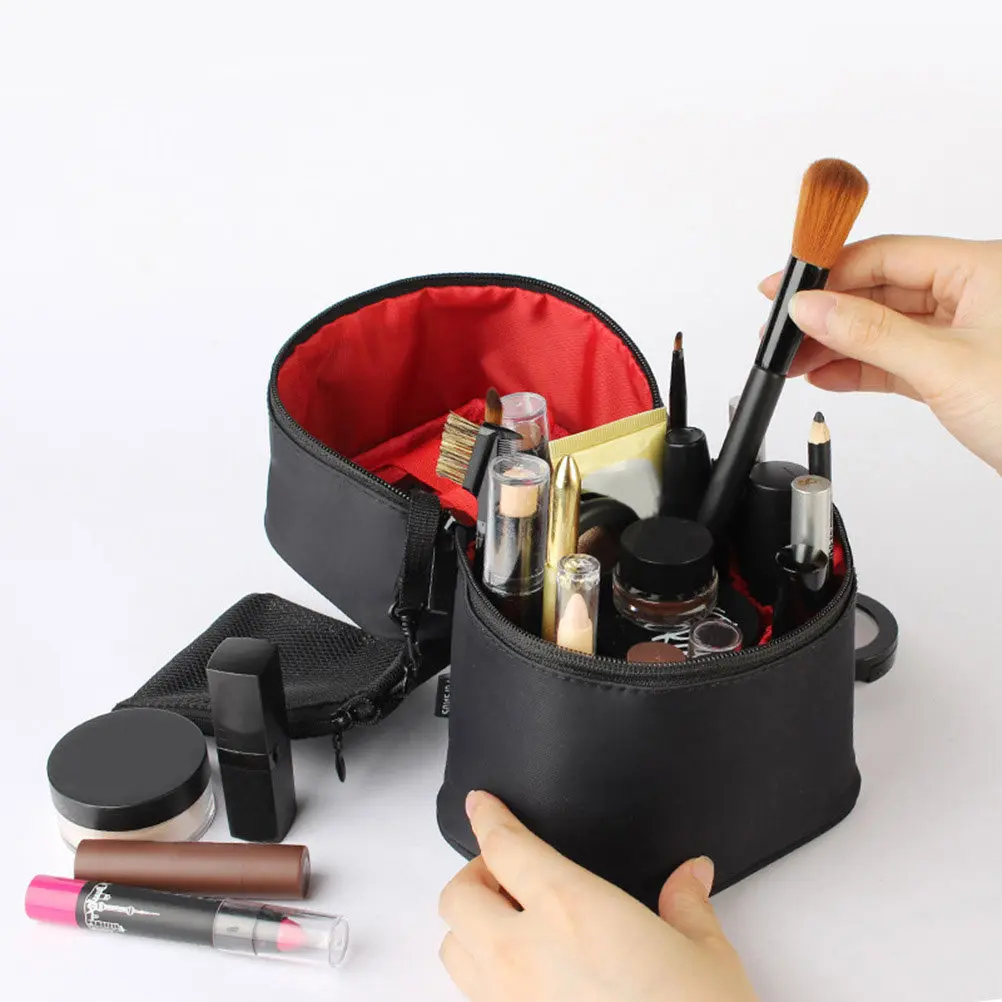 Large Waterproof Nylon Bag with Thick Padding for Women Travel Gym Toiletry Makeup Storage Organizer Bag Black