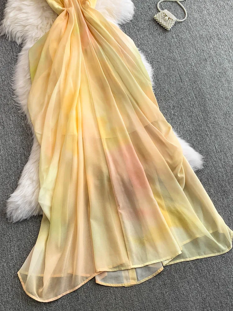 เดรสยาวทรงวี ผ้าเนื้อนุ่ม สไตล์เกาหลี เอวสูง ช่วยพรางหุ่น เหมาะสำหรับวันหยุดพักผ่อน รุ่นฤดูร้อน