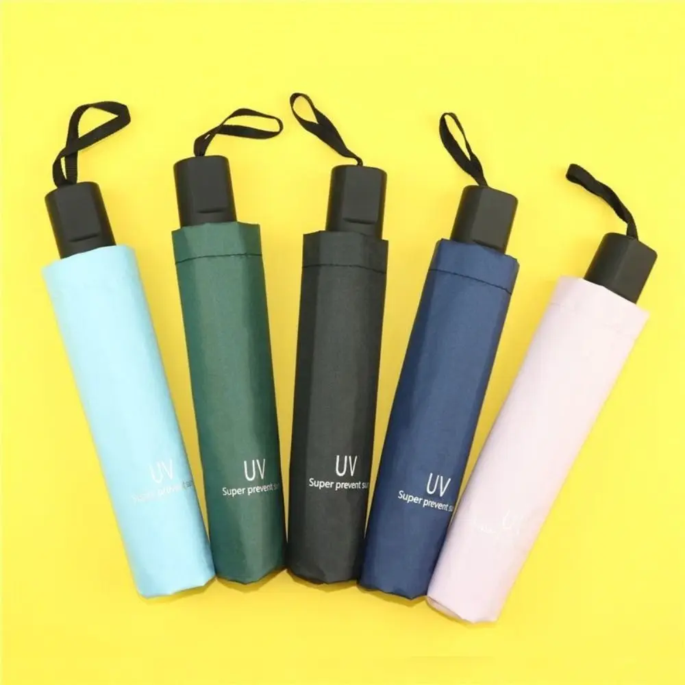

Solid Color Sunscreen Umbrella Waterproof Manual Folding Folding Rain Umbrella Comfortable Grip 8 Ribs Hand Operated Parasol