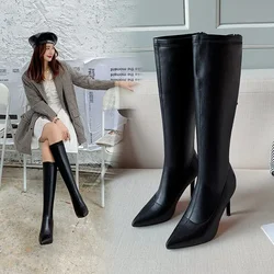 Soft Leather High Quality Women Over The Knee Boots Super Thin High Heel Sexy Ladies Long Boots Fashion Pointed Toe Zipper Botas