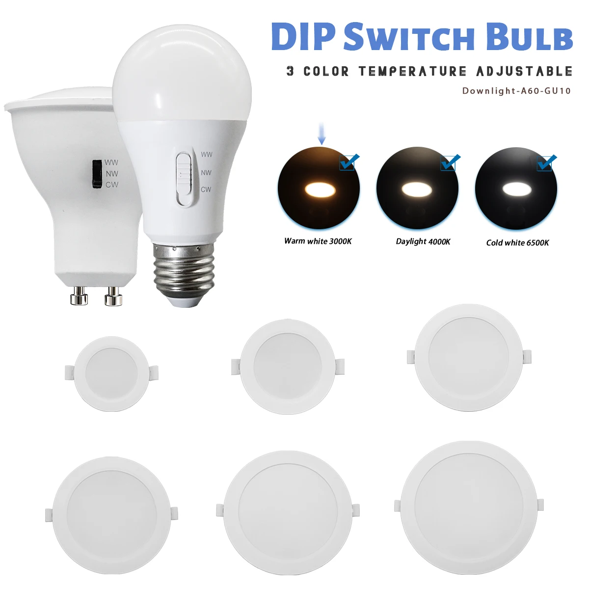6W 9W 10W 14W 17W 20W 24W Dial Swich CCT LED Light Spot downlight Bulb 3 Color change LED Lamps for home foyer dereco
