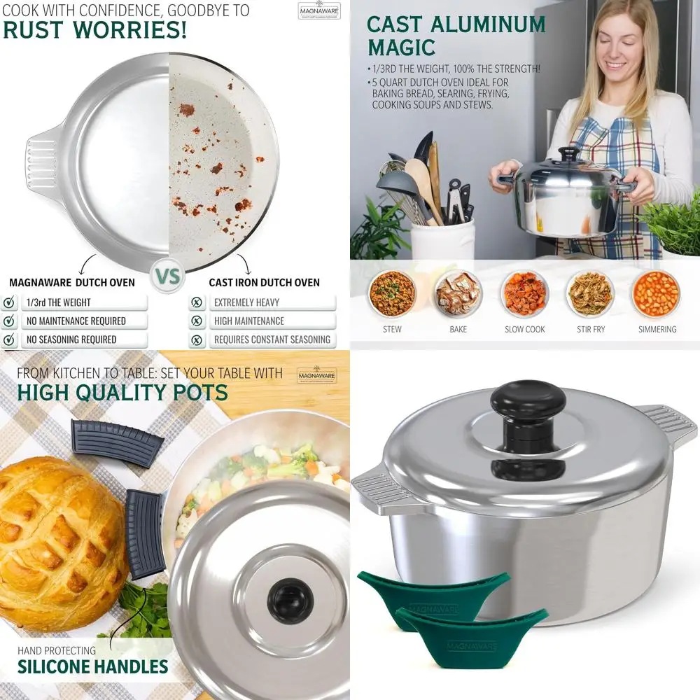 

3-Quart Cast Aluminum Dutch Oven with Lid and Silicone Handles for Baking, Stewing, and More