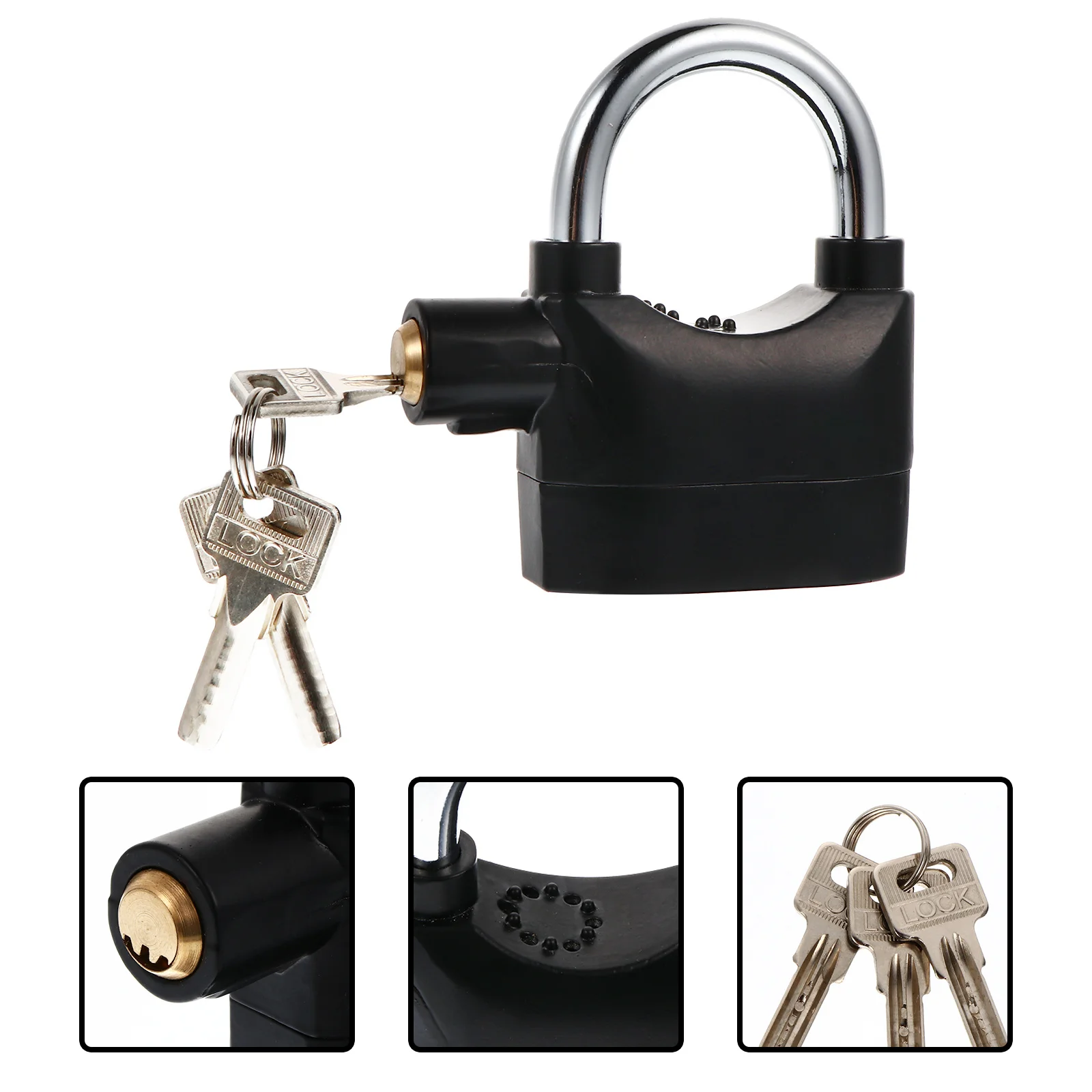 

1Pcs Security Alarm Padlock Black Durable Mini Lock Keyed Bike Motor Motorcycle Anti-Theft Lock for Doors Windows