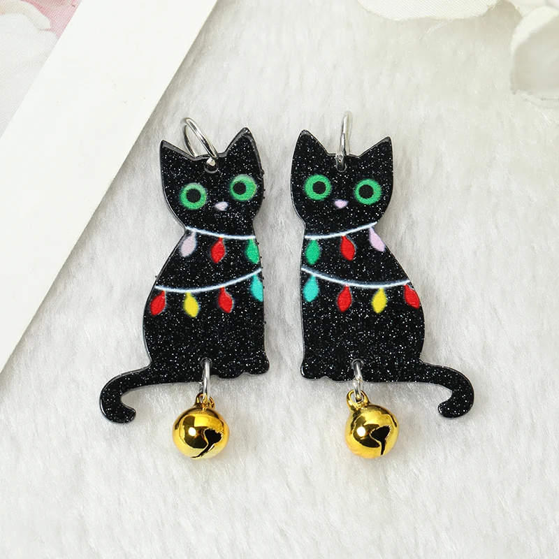 10Pcs/Lot Christmas Glittering Decorations Fashion Acrylic Charms Bells Cat  Accessories For  Jewelry Diy Making