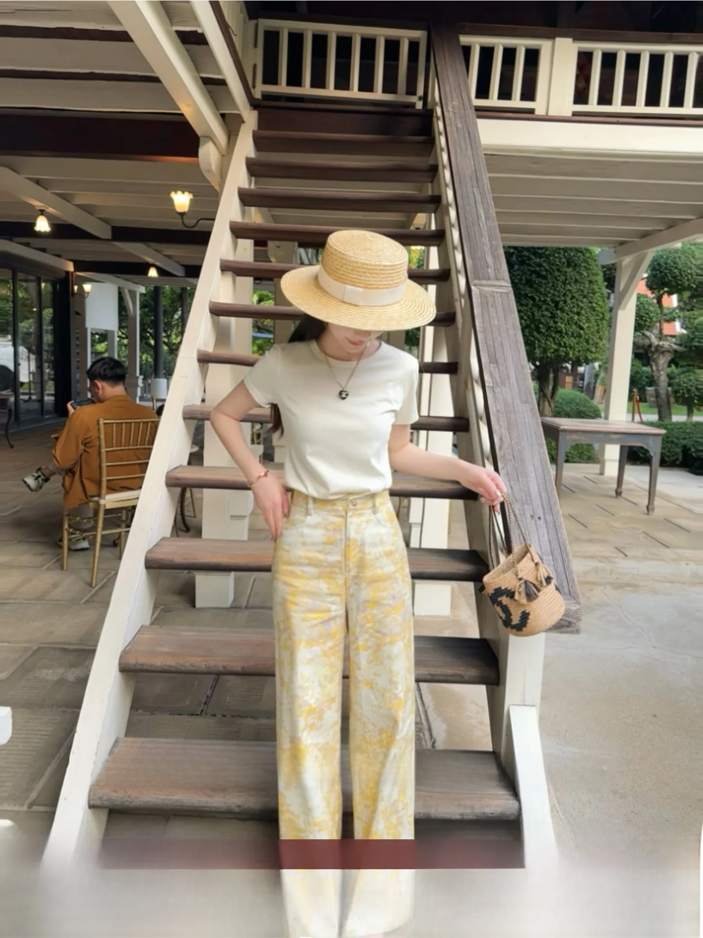 

High Waist Cotton Print Casual Wide Leg Pants Women's Spring Summer High Waist Denim Jeans Floral Print Casual Comfortable Tr...