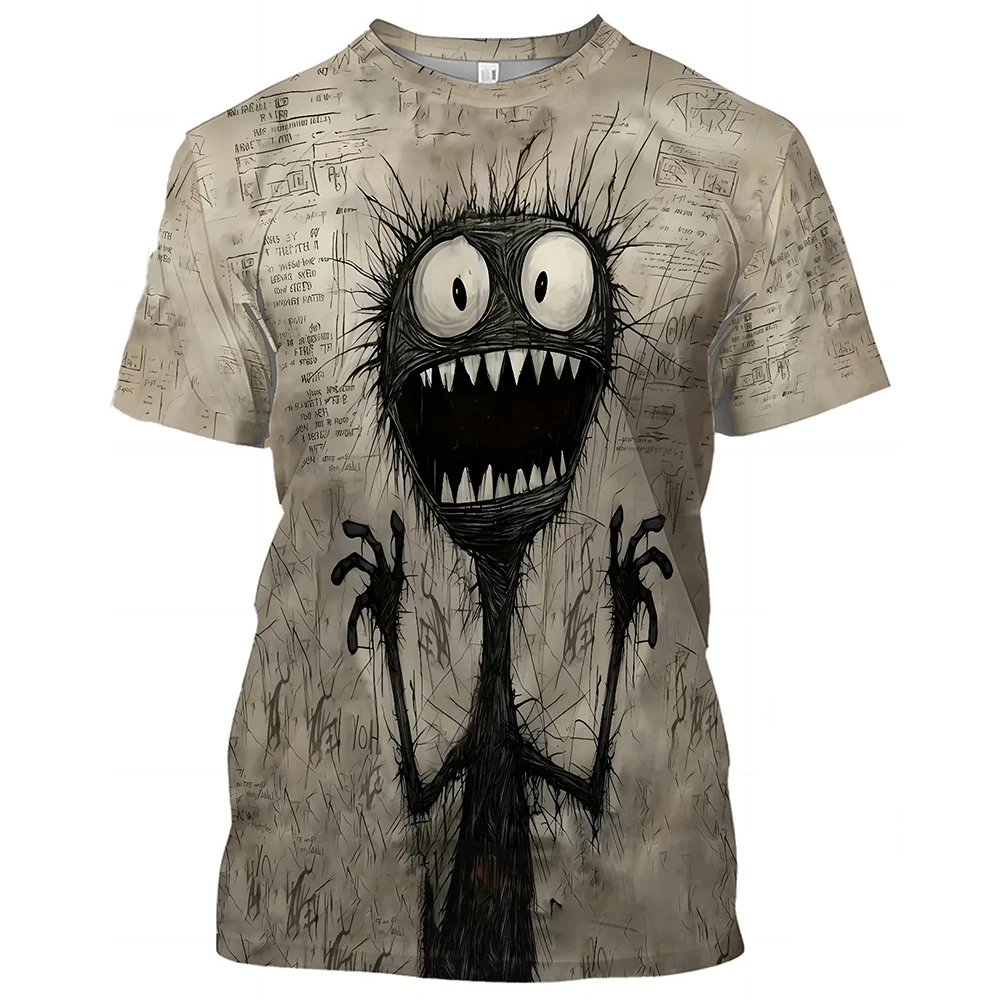 Summer Anime Monster In Panic T Shirts For Men Crew Neck Loose Short Sleeve Tee Shirt Outdoor Oversized T-shirt Men Clothing 3XL