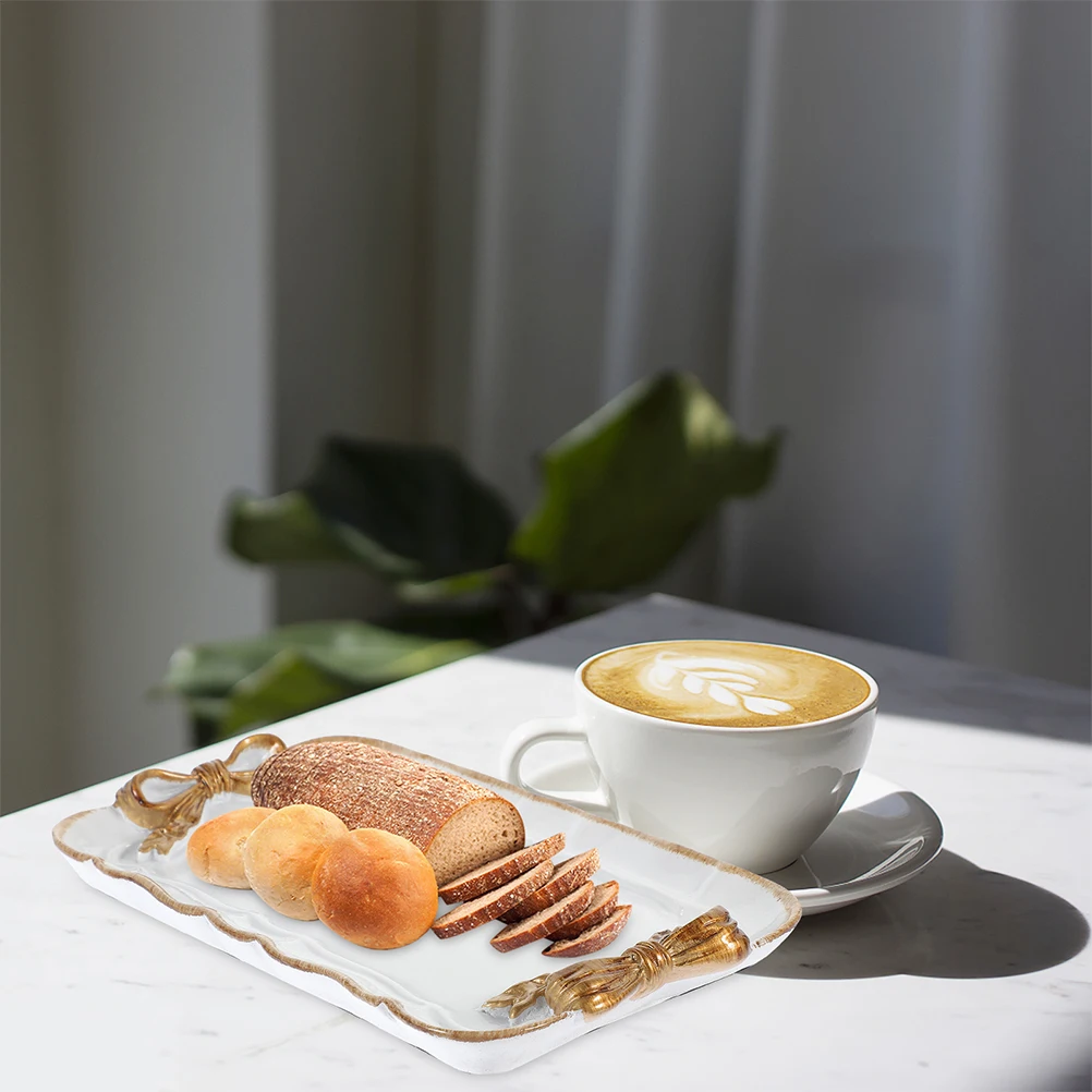 

2 Pcs Fruit Dish Decorative Tray Kitchen Counter White Vintage Bow Serving Plate Resin Material Easy Clean Design