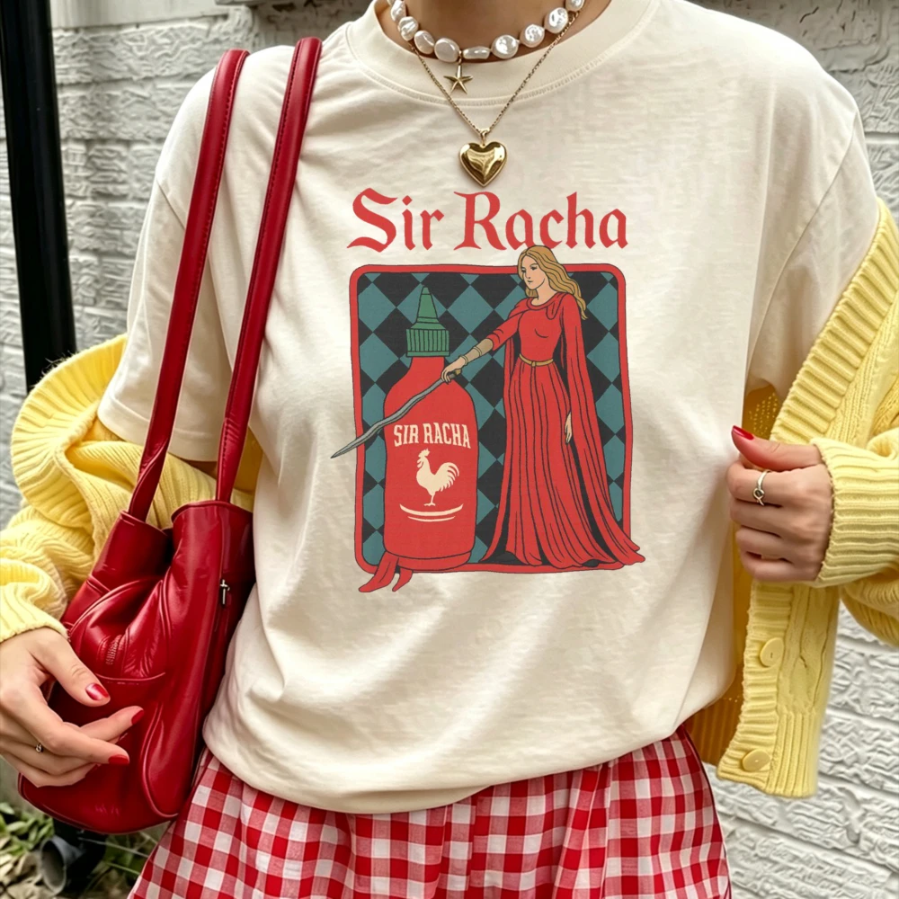 Funny Goods Oversized Medieval Sir Racha Graphic Tee Cotton T Shirt with Red Robe Rooster Logo Diamond Pattern Fun Meme Gift view 6