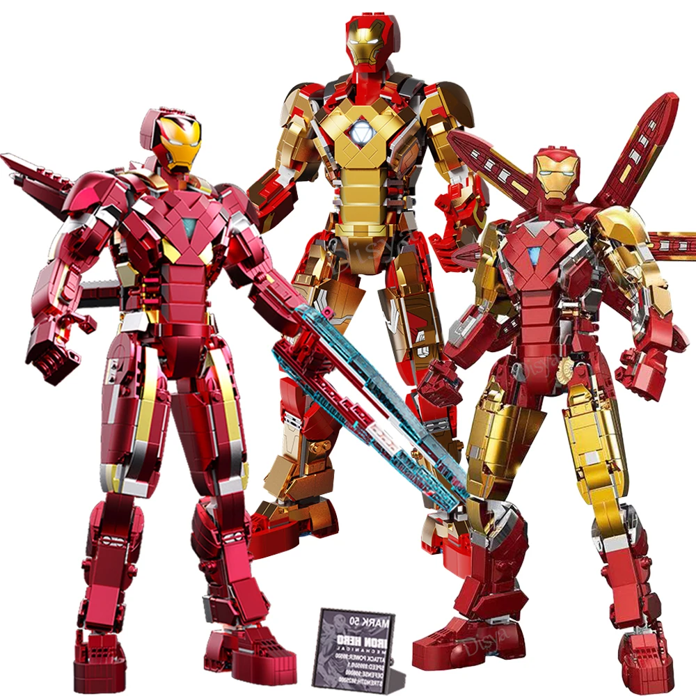 Disney Avengers Iron Man MK50 MK1 Steel Mecha Action Figures Building Blocks Classic Movie Model Bricks Toys For Kid Gift