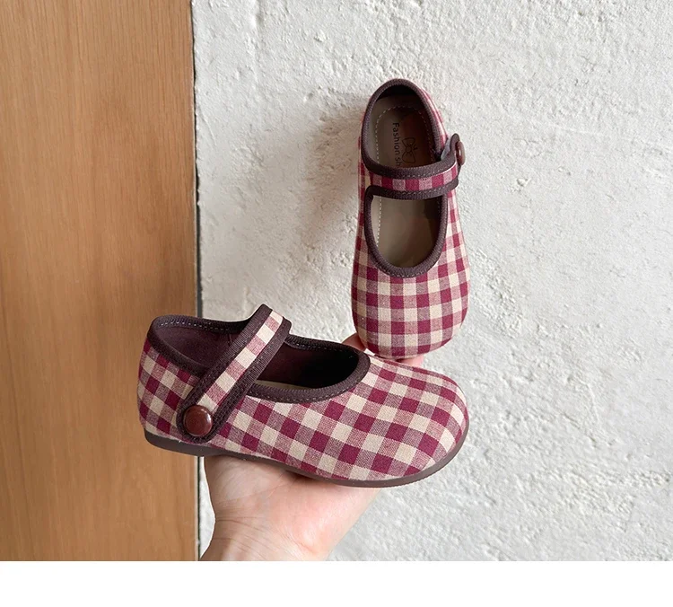 JGSHOWKITO Kleinkind Mädchen Schuhe Retro Karierte Ballerinas 2026 Neue Herbst Niedliche Kinder Weiche Schuhe Klassische Prinzessin Party Hochzeit Schuhe – Detail 4
