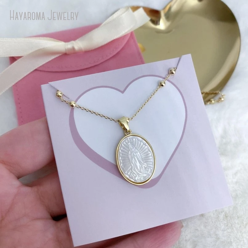 

10Pcs Mother Of Pearl Miraculous Medal Necklace Minimalist Virgin Mary Religious Catholic Jewelry Women Gift