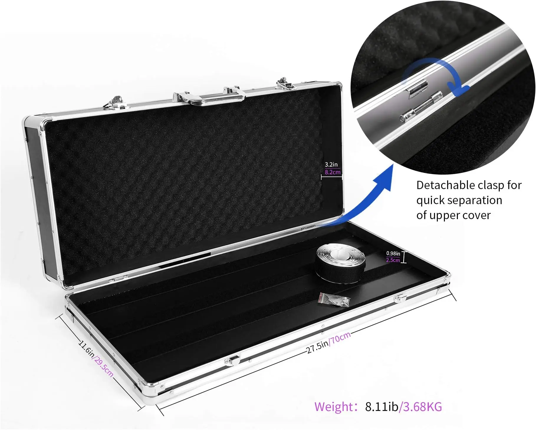 Ghost Fire 27.5x11.6x4.2in Aluminium Flight Case Guitar Multi Effect Pedal Board Case for Guitar Effect Pedals