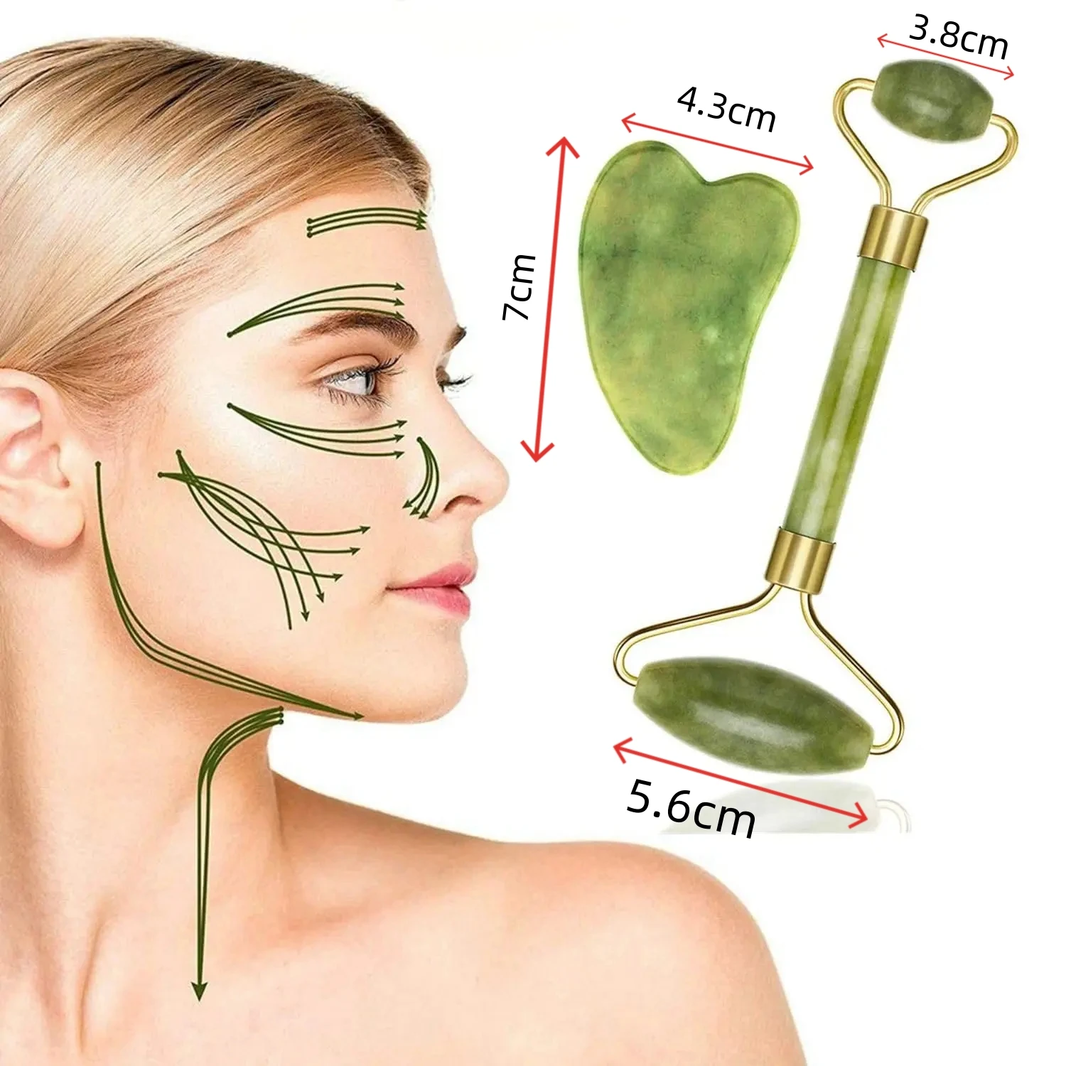 Natuurlijke Jade Roller Voor Anti-Rimpel Veroudering Gua Sha Massage Tool Dames Gezichts-En Nekhuidverstrakking