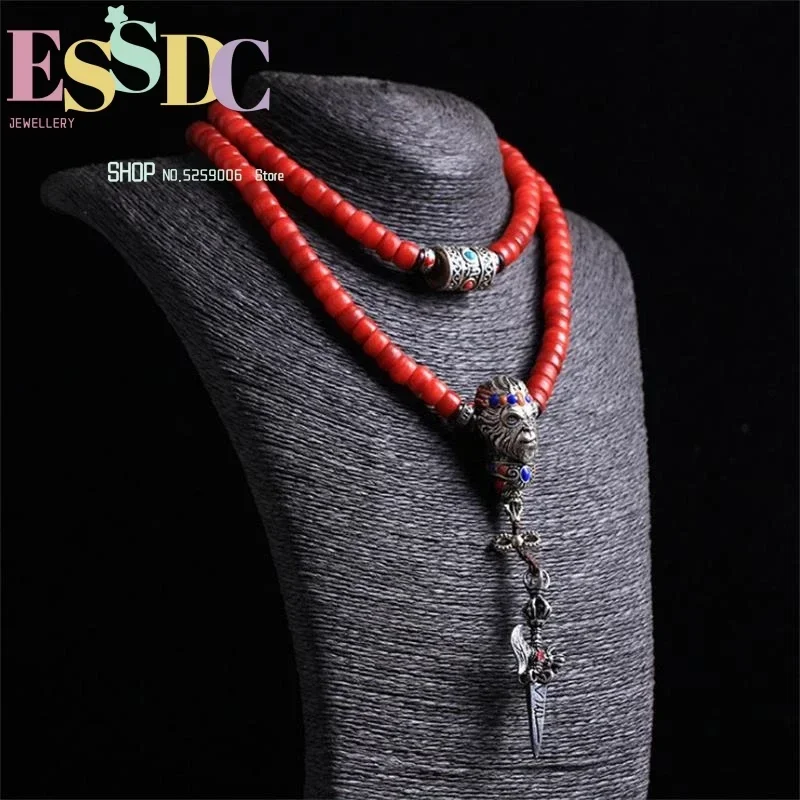 Hot Tibetan Original Design Precious Natural Blood Camel Bones Beads 108 Mala Multi Circle Monkey King Bracelet Female Jewelry