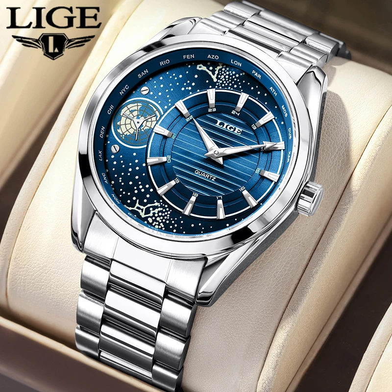 

LIGE Top brand luxury watches mens business waterproof clock stainless steel luminous quartz mens wristwatch reloj hommes+BOX