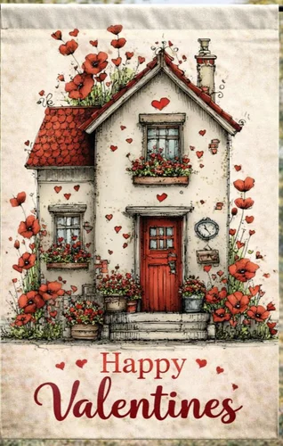 Garden Flag 12x18 Valentines Whimsical house  hearts red double sided custom IIX WZZ yyi