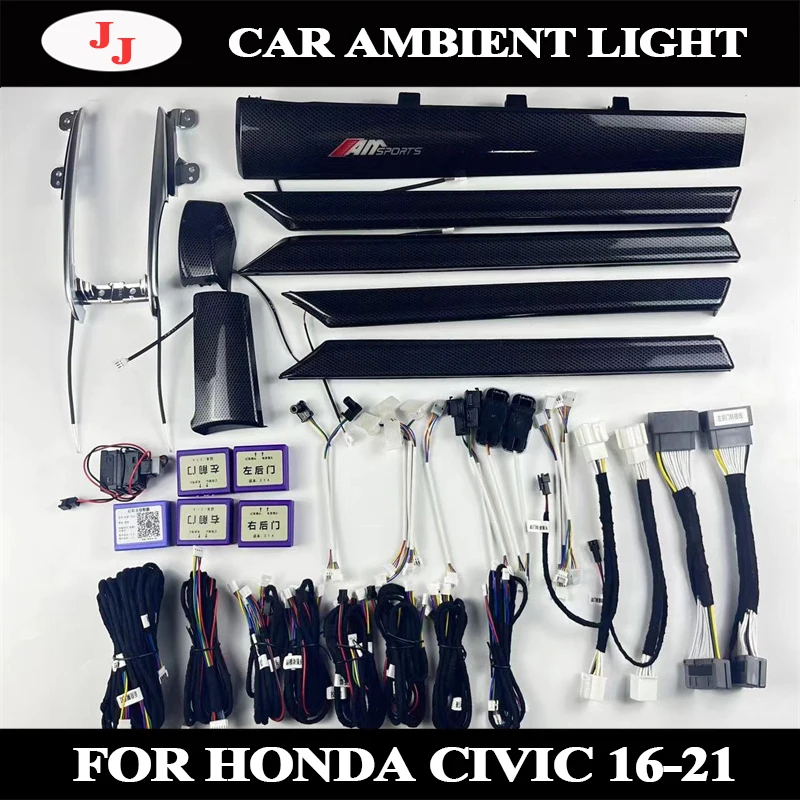 Button +APP LED for Honda Civic 10 Th 2016-2021 Car Inner Ambient Light Dynamic Illusion Streamer Starry Sky Ambience Lamp