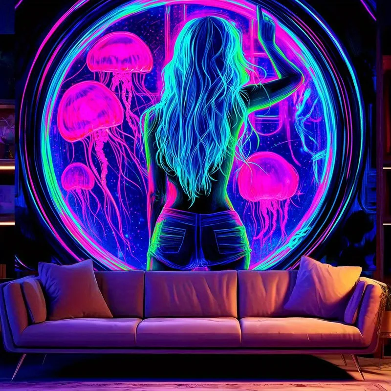 VIKAMA Cyberpunk Jellyfish Girl Tapestry Boys' Dormitory Gaming Room Art Wall Hanging Bedroom Bar Backdrop Home Decor