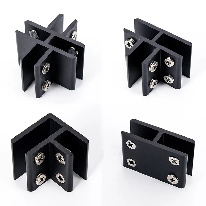 4X Glass Clamp Adjustable Aluminum Glass Shelf Support Bracket Glass Clip Holder for 6-20mm 90/180 Degrees/T Shape Black GF1211