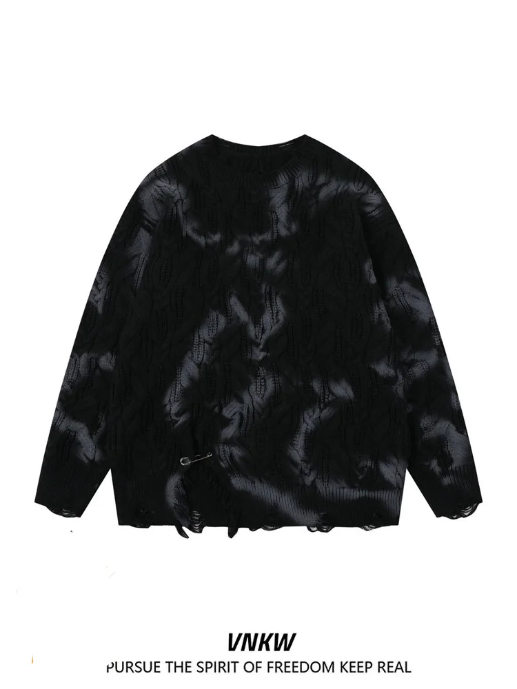 

Retro American Tie Dye Fringed Soft Sweater Oversize Casual Couple's Knittedwear Loose Fit Autumn Winter Men Women Faion