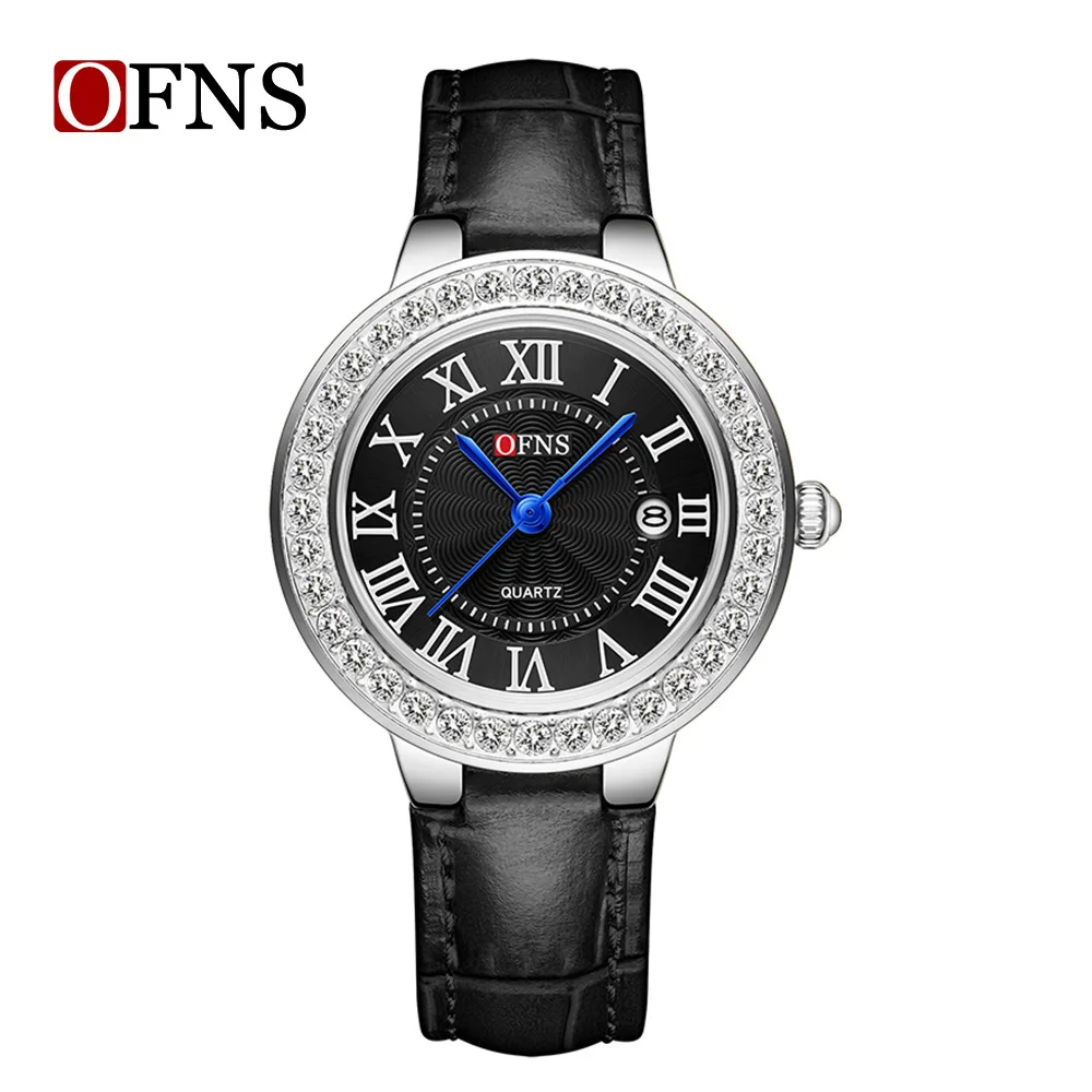 OFNS 5522 high-end quartz dameshorloge retro Romeinse cijfers wijzerplaat |   sprankelende diamanten inleg |   3ATM waterdicht casual veelzijdig