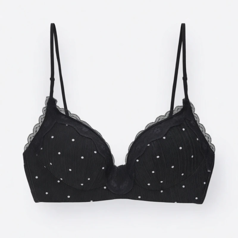 Elegantes japanisches Polka-Dot-BH- und Slip-Set, Push-up, tiefer Ausschnitt, für kleine Brüste, Lifting-Effekt, Anti-Sag, seitliche Abdeckung, verstellbarer Komfort