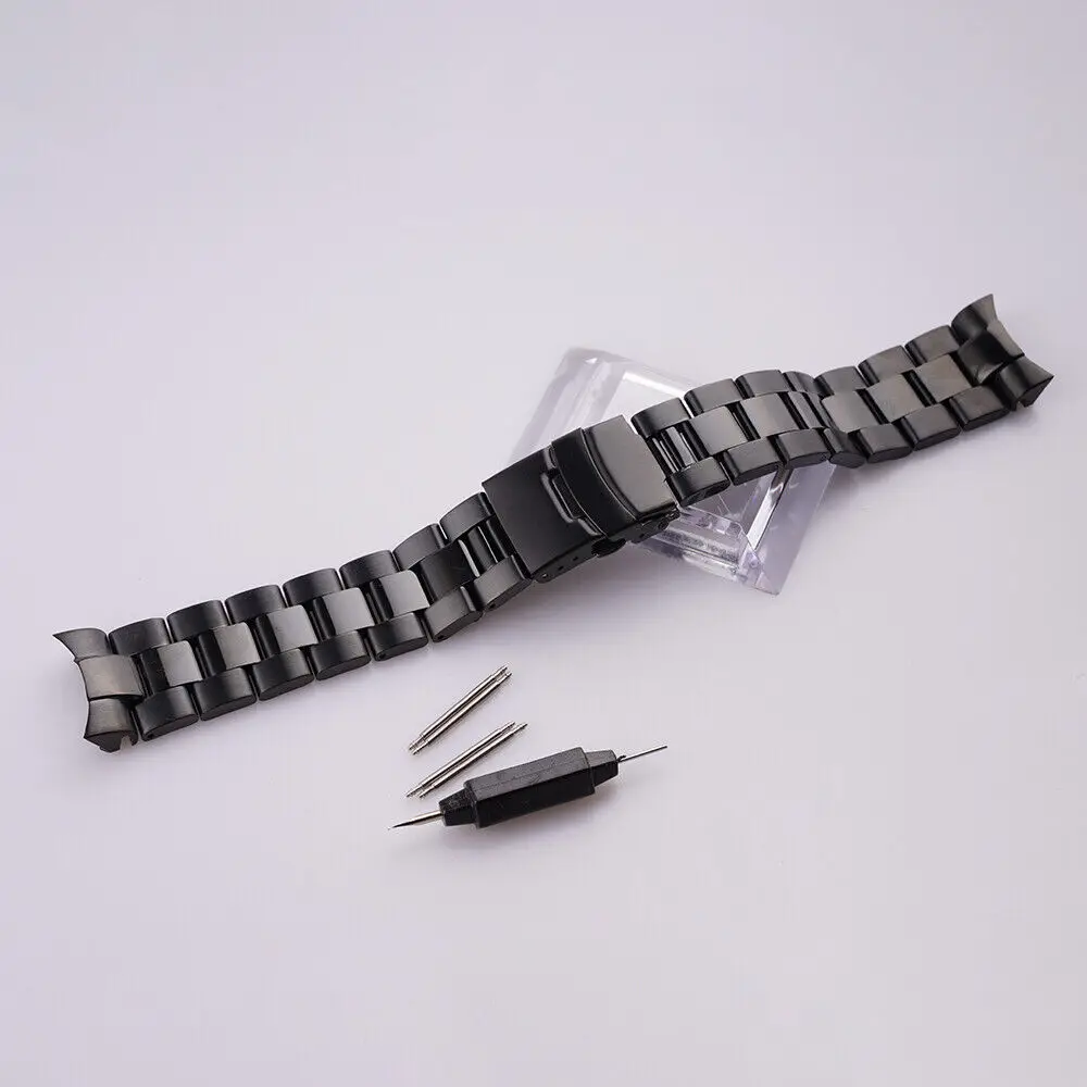 22mm Solid Curved End Links All Black 316L Steel Watch Band Bracelet For SKX 007