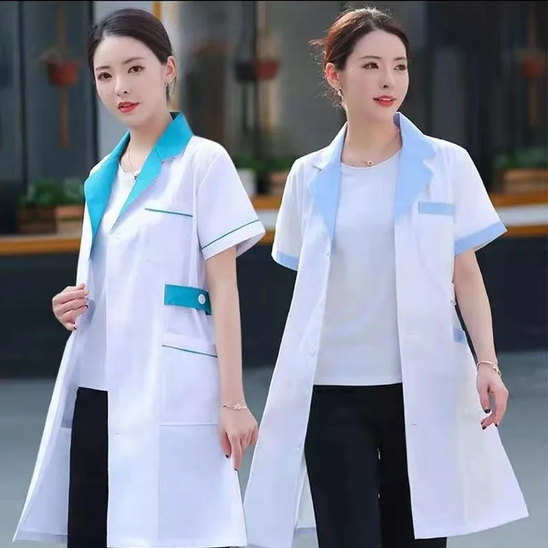 Vêtements de pharmacie blancs unisexes, manteau de laboratoire féminin, manches longues, infirmière, vêtements de travail d\'été, spa, salon de