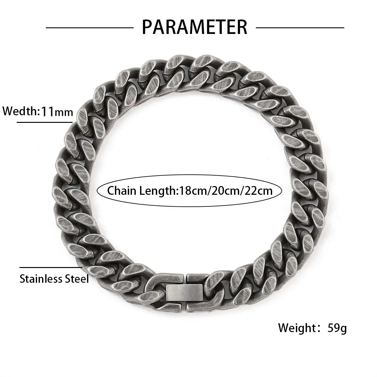 Vintage Gun Metal Black Titanium 11mm Four Sides Cuba Bracelets For Men Hip Hop Stainless Steel Waterproof Jewelry