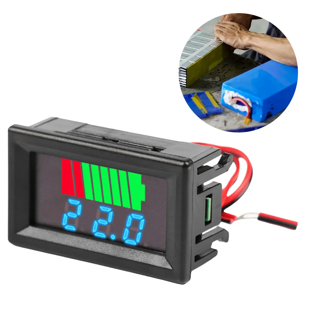 Car Battery Charge Level Indicator Lithium Battery Capacity Meter Tester 12V 24V 36V 48V 60V 72V Battery Monitor for Most Car