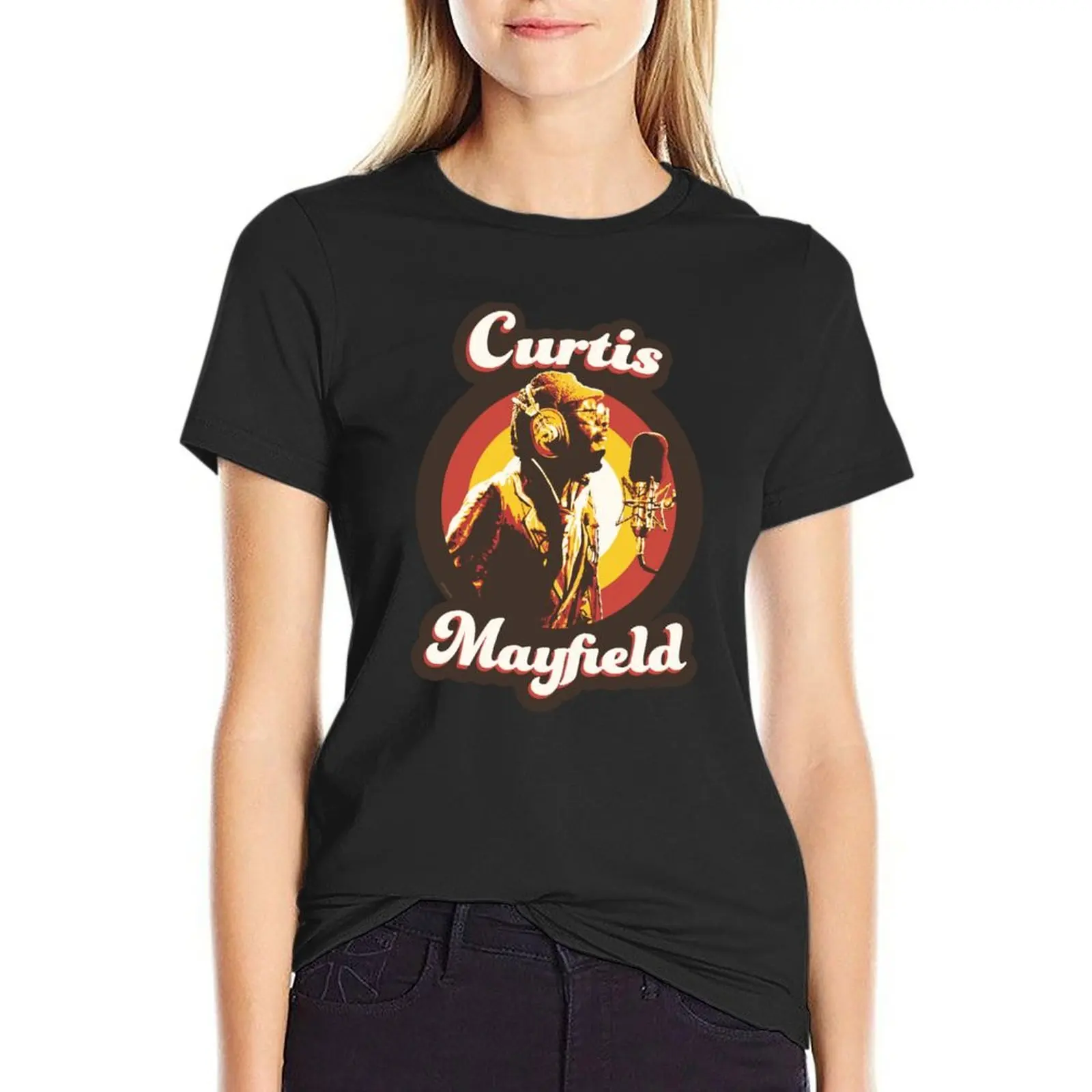 Curtis Mayfield 70s Funky Soul T-Shirt plain animal print Women's tops