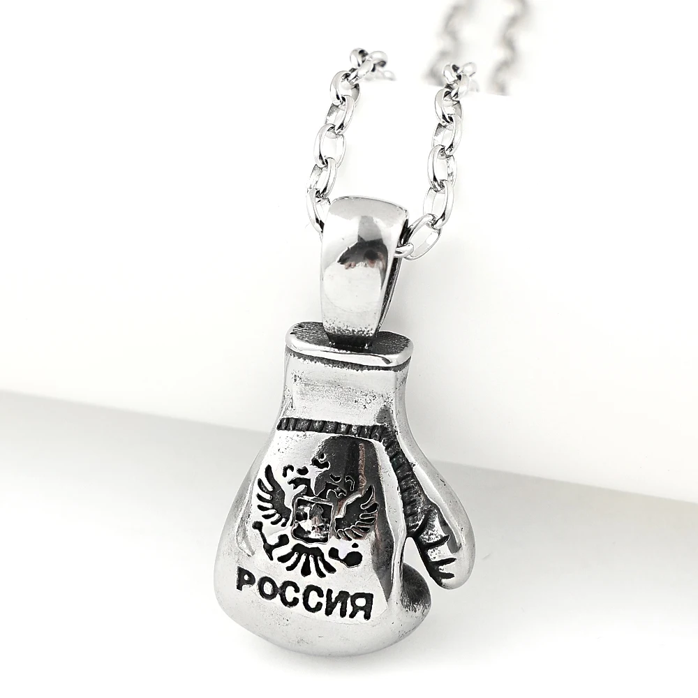Russian National Emblem Boxing Gloves Chain For Men Stainless Steel Silver Color Power Street Party Hiphop Male Necklace Jewelry