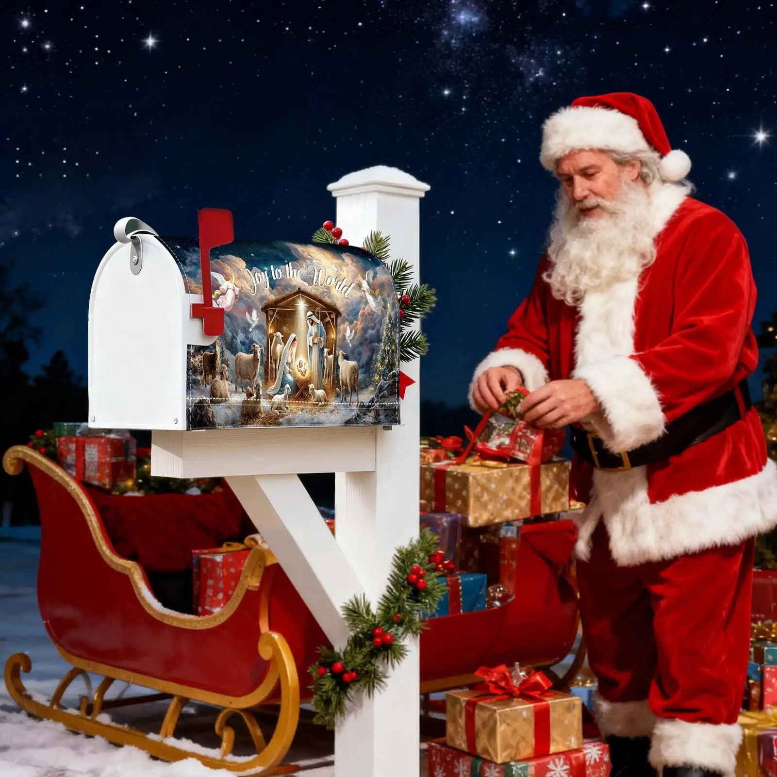 Christmas Mailbox Cover Nativity Scene Letter Post Box Christmas Decorations For Home 2025 Xmas Mail Wraps Navidad New Year