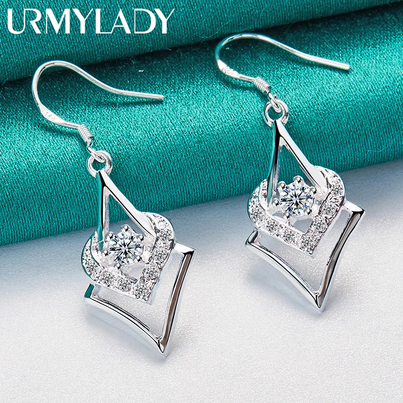 URMYLADY-pendientes de plata de ley 925 con forma de corazón y circonita para mujer, joyería de moda para compromiso y boda