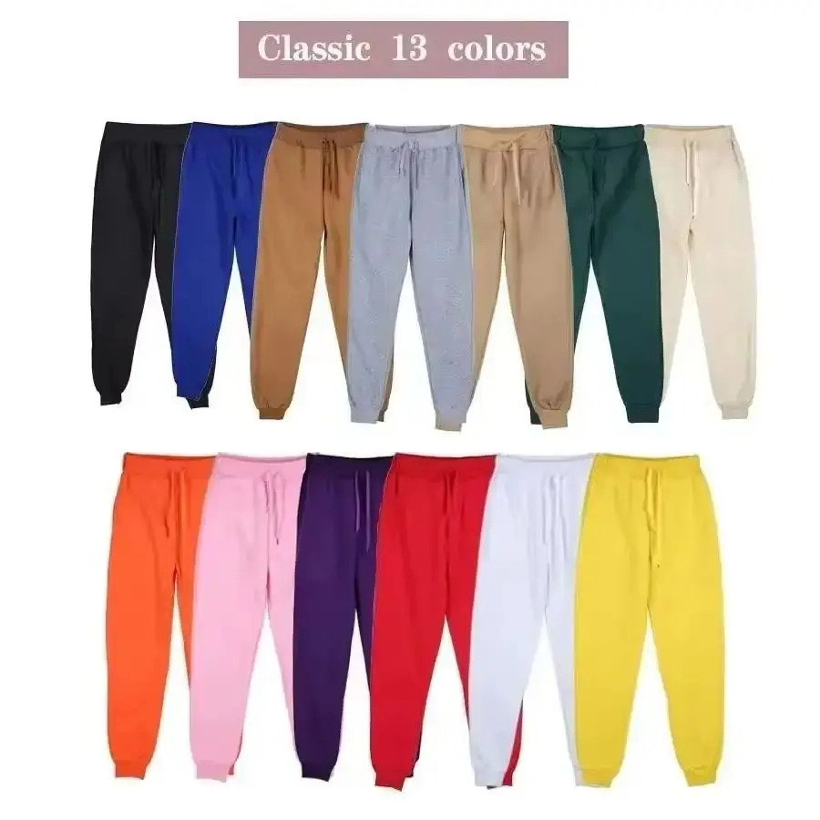 Men's Casual Polar Fleece Cuffed Sweatpants Solid Color Elastic Waist Fleece-lined Pants Warm Sports Straight-leg Trousers