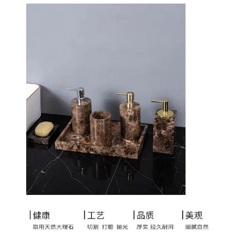 Dark Natural Marble Bathroom Accessories Luxury Soap Dispenser Soap Dish Reed diffuser Bathroom Set