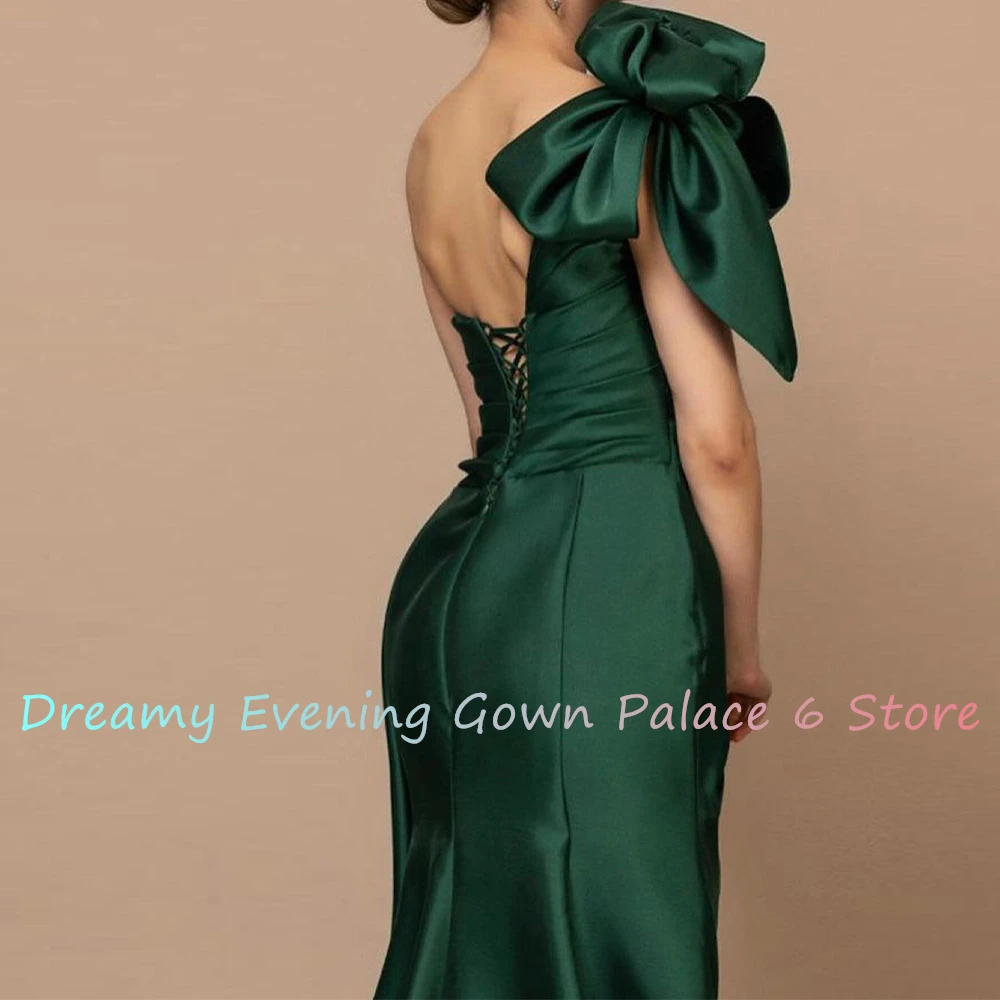 Customized Exquisite Satin Straight One Shoulder Crystal Evening Dress High Quality Side Slit Floor Length vestidos de fiesta