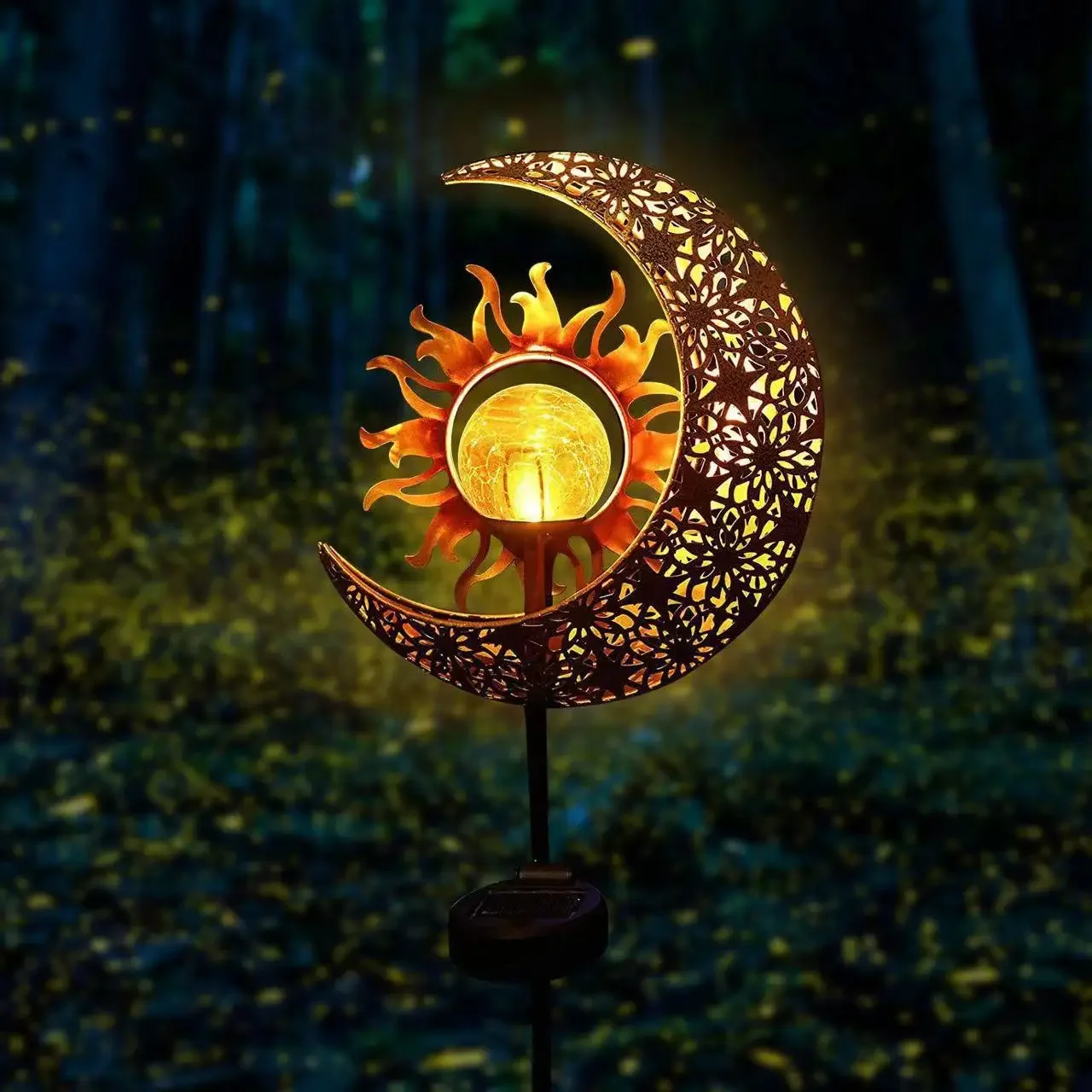 Outdoor courtyard camping light LED flame sun moon iron landscape decorative light