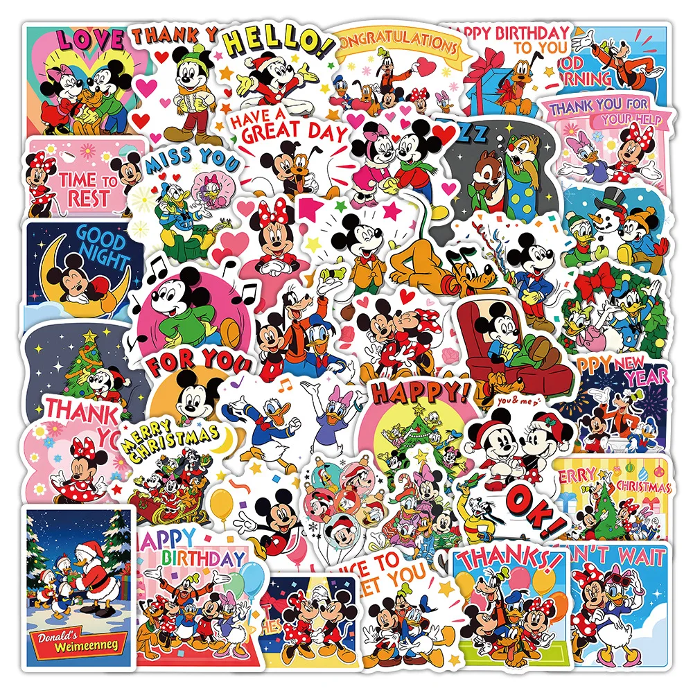 

52PCS Christmas Disney Cartoon Stickers Mickey Mouse and Donald Duck Anime Decal DIY Luggage Laptop Phone Vintage Pack Gifts