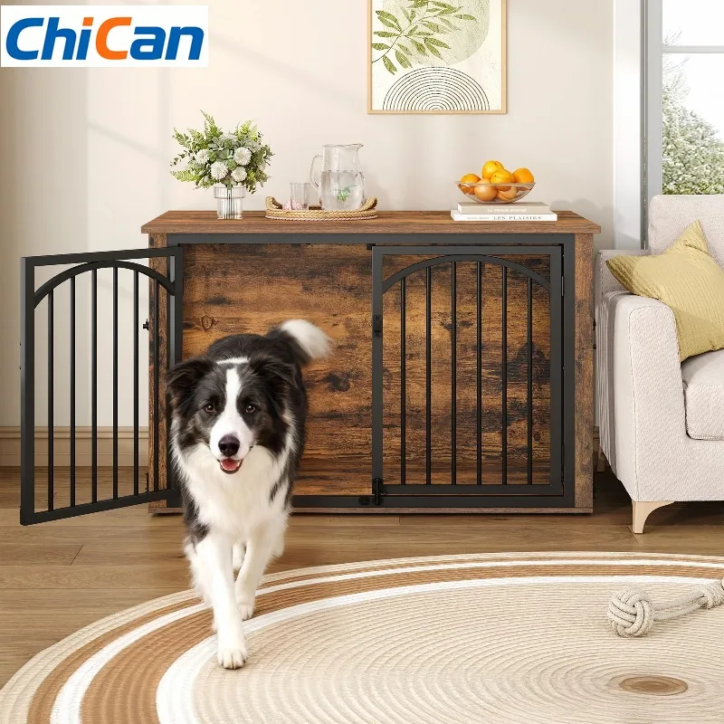 

【Hot】Dog Cage Furniture 100cm Dog Box for Home with 4 Doors Modern Wooden Dog Box Side Table for Medium to Large Dogs